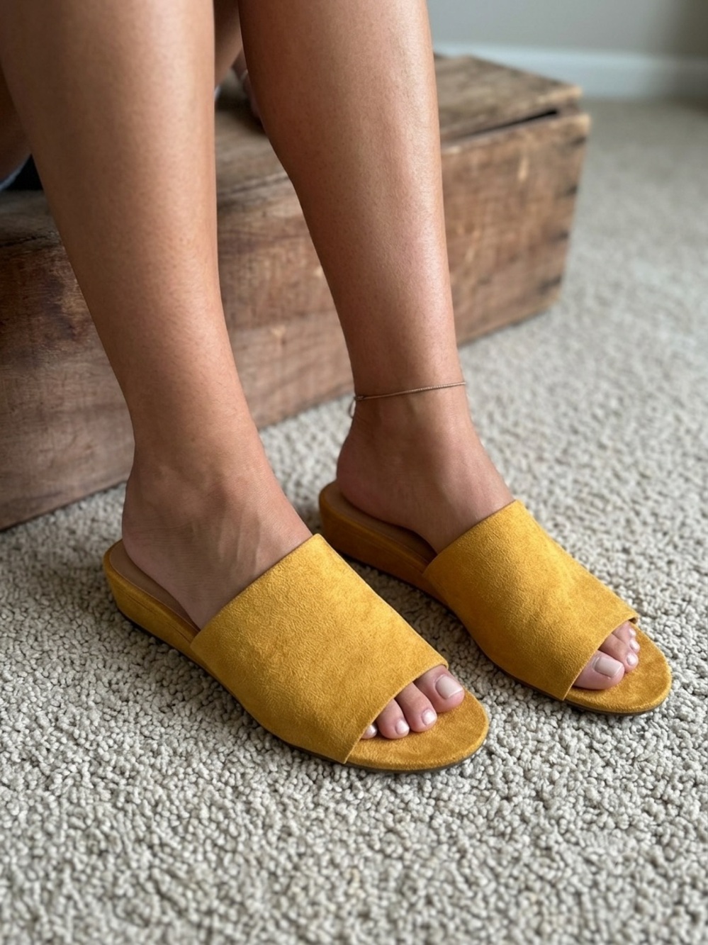 Market & Spruce Mustard Yellow Slide Sandals